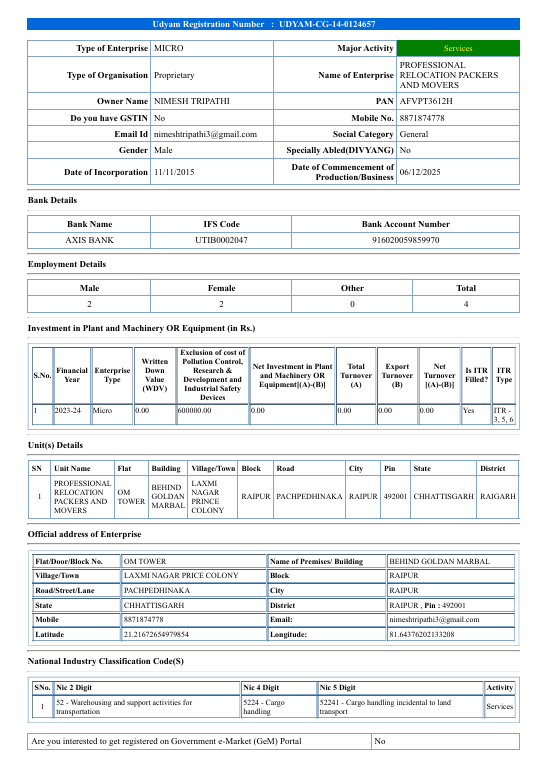 Government Registered Moving Company